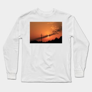 Kansas Orange Sunset with Power lines out in the Country. Long Sleeve T-Shirt